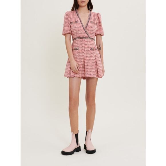 Maje Tweed Mini Dress V Neck with Ethnic Trim‎ women’s size 2 recycled polyester - Picture 3 of 16